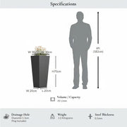 70cm Zinc Galvanised Matte Grey Tall Flared Tapered Square Planter